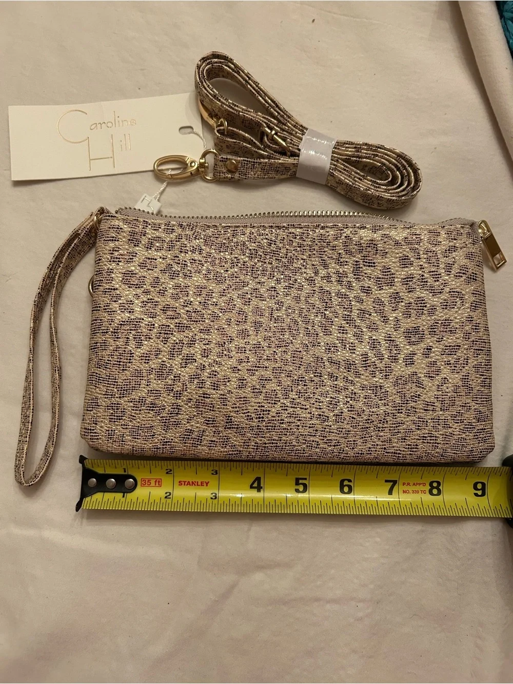 Caroline Hill Metallic Gold Leopard Print Wristlet